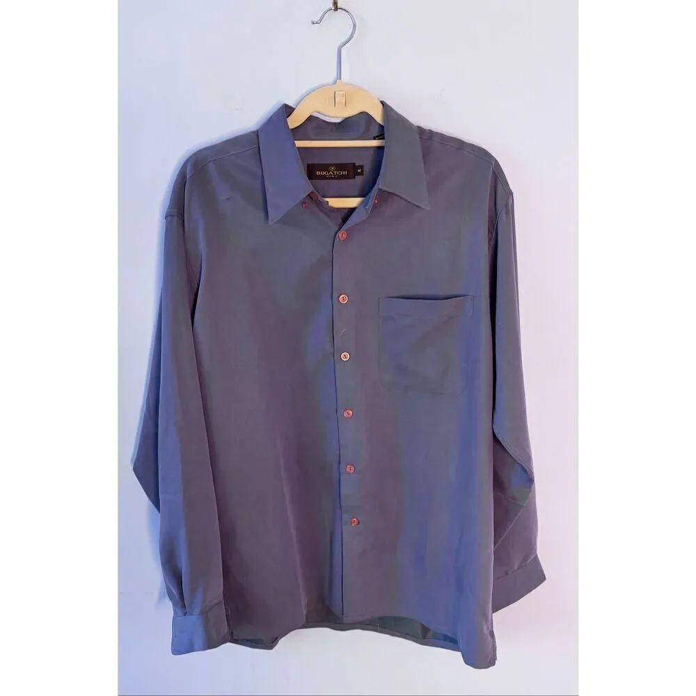 Bugatchi Uomo Men’s Long Sleeve Microfibre Casual Shirt Size Medium Slate Blue